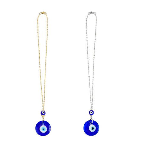 SUPERFINDINGS Evil Eye Necklace, 2Pcs Lampwork Pendant with Brass Cable Chain, 41cm, Blue, Unisex Decoration for Home, Car, Office