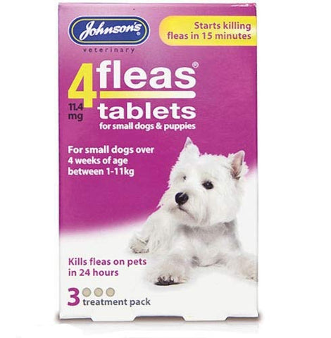 AMKÂ® 4x Pack of 3 Johnsons 4Fleas tablets for Puppies & Small Dogs 3 Treatment Pack Flea Tablets