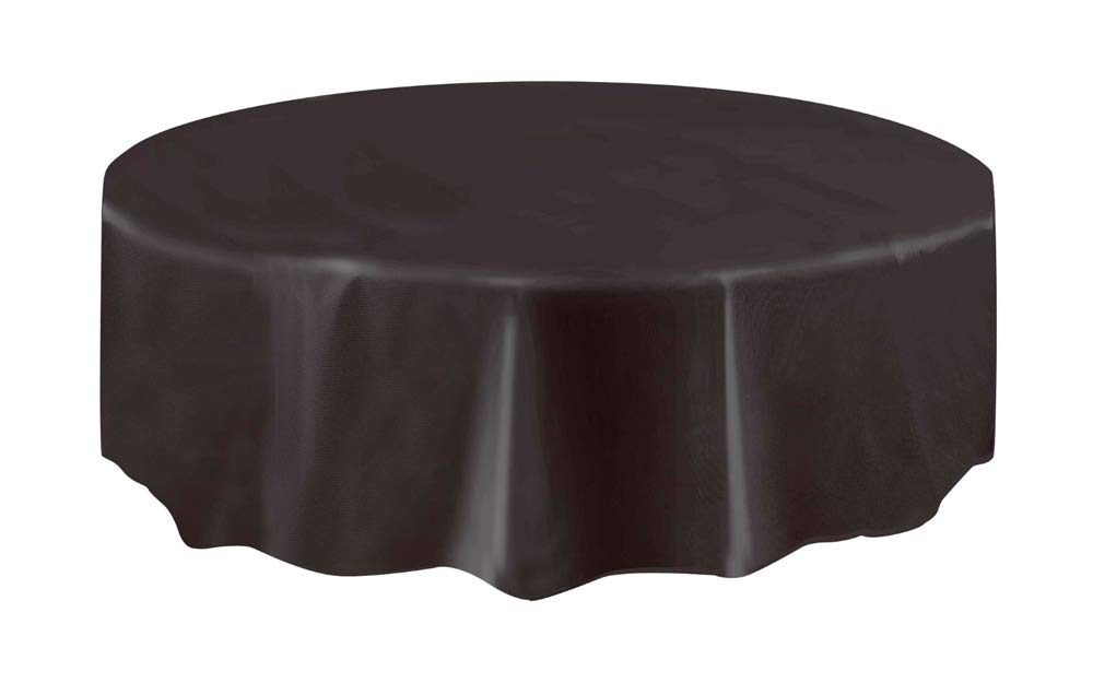 Elegant Black Solid Round Plastic Table Cover (84")- Premium Waterproof Tablecloth - Perfect For Parties & Events, 1 Pack