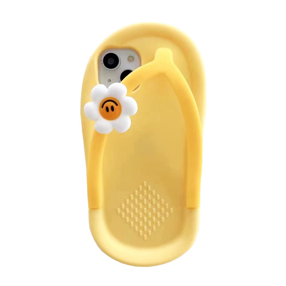 Yatchen Kawaii Phone Cases Apply to iPhone 11 Pro,Cute Cartoon Yellow Slippers Phone Case with Flower Flip Flops Phone Case 3D Case Soft Silicone Protctor Women Girls for iPhone 11 Pro