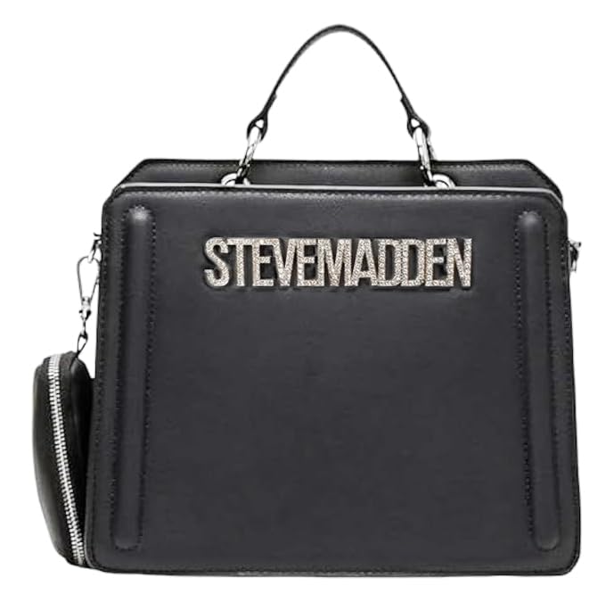 Steve Madden Women Bevelyn Convertible Crossbody Bag Shoulder, One Size, Black/Crystal, One Size