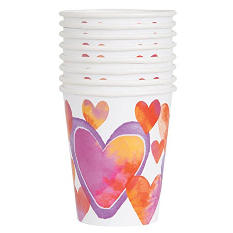 Watercolor Hearts Valentine's Day Party Cups, 9 oz., 8 Ct.