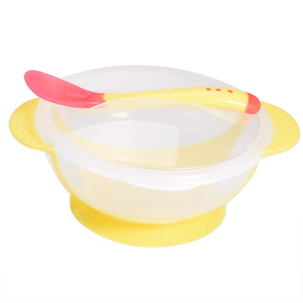 Baby Bowl, Slip Resistant Suction Baby Feeding Set Infant Feeding Bowl Set Food Container with Suction Cup & Spoon Training Bowls for Toddlers Kids(Yellow)