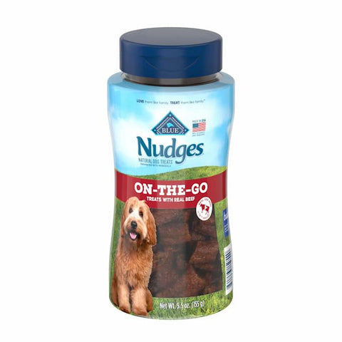 Blue Buffalo Nudges On The Go Natural Dog Treats, Beef 5.5oz Reusable Container