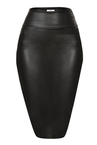 Simlu Faux Leather Skirts for Women High Waisted Leather Bodycon Pencil Skirt, Black