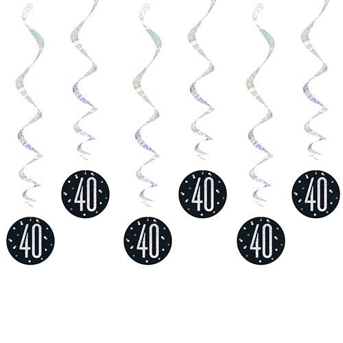 Unique 83786 Black Prismatic 40th Birthday Hanging Decorations,32" 6 Pcs, Age 40