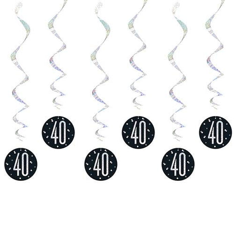 Unique 83786 Black Prismatic 40th Birthday Hanging Decorations,32" 6 Pcs, Age 40