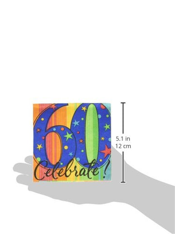 A Year to Celebrate 60th Birthday Party Stars and Rainbow Beverage Napkins Tableware, Pack of 16, Multi , 5"x5" Paper