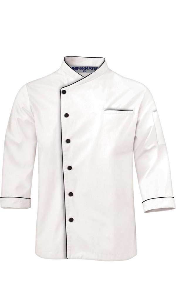 Long Sleeves Stylish Unisex Chef Jacket with Contrast Piping (XXL (to Fit Chest 46-47), White)