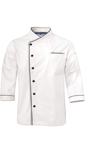 Long Sleeves Stylish Unisex Chef Jacket with Contrast Piping (XXL (to Fit Chest 46-47), White)