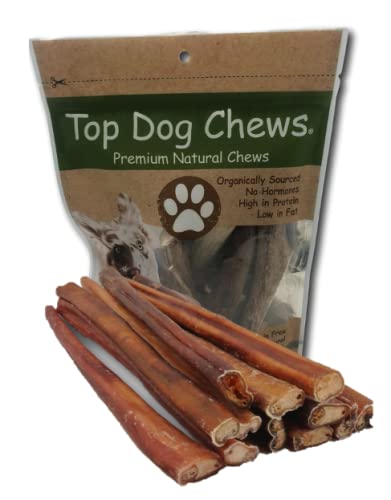 Top Dog Chews- Regular 12 Inch Odor-Free Bully Sticks, 100% Natural Angus Beef, Free Range, Grass Fed, High Protein, Supports Dental Health & Easily Digestible, Dog Treat, 10 Pack