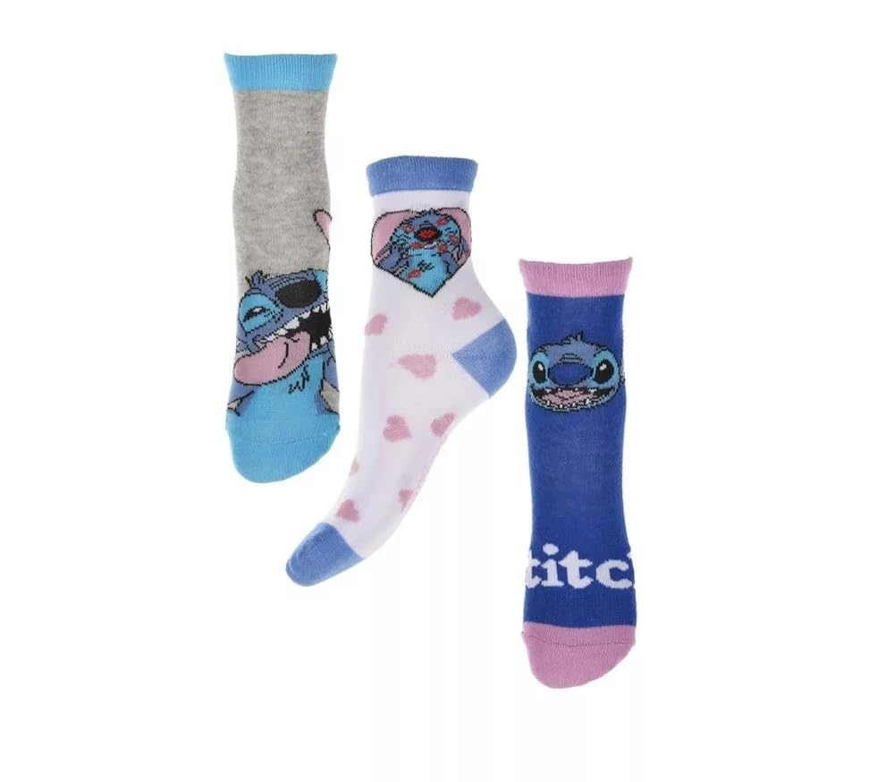 Disney Lilo and Stitch 6221 Girls' Socks Set of 3 Pairs, multi-coloured, 23-26
