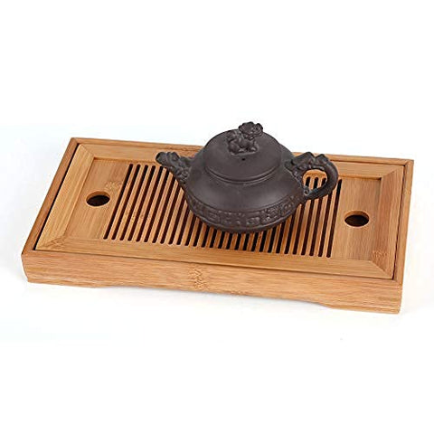 Tea Serving Tray, Bamboo Tea Tray, Double-layer Teapot Tray, Portable Tasteful Chinese Gongfu Tea Table, Chinese Teaboard Tea Plate, for Home Garden Office (10.63 * 5.51 * 1.18in)