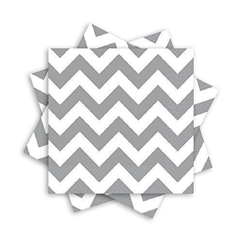 Amscan Chevron Beverage Napkins, Frosty White Party Supplies, One Size