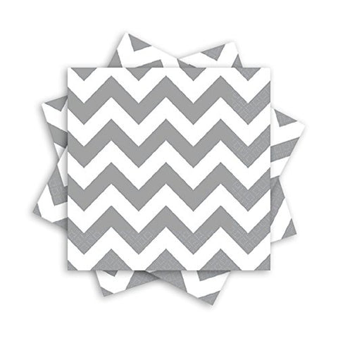 Amscan Chevron Beverage Napkins, Frosty White Party Supplies, One Size
