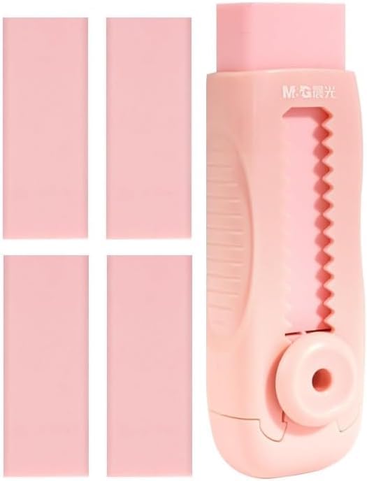 A Set of 5 pcs Eraser Sliding Retractable Eraser,Soft Pink Color Cute Erasers Push Pull Eraser with Plastic Sleeve and 4 Refill Eraser, School Office Home Supplies,Standard Pencil Erasers?Pink?