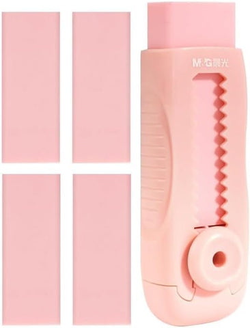 A Set of 5 pcs Eraser Sliding Retractable Eraser,Soft Pink Color Cute Erasers Push Pull Eraser with Plastic Sleeve and 4 Refill Eraser, School Office Home Supplies,Standard Pencil Erasers?Pink?