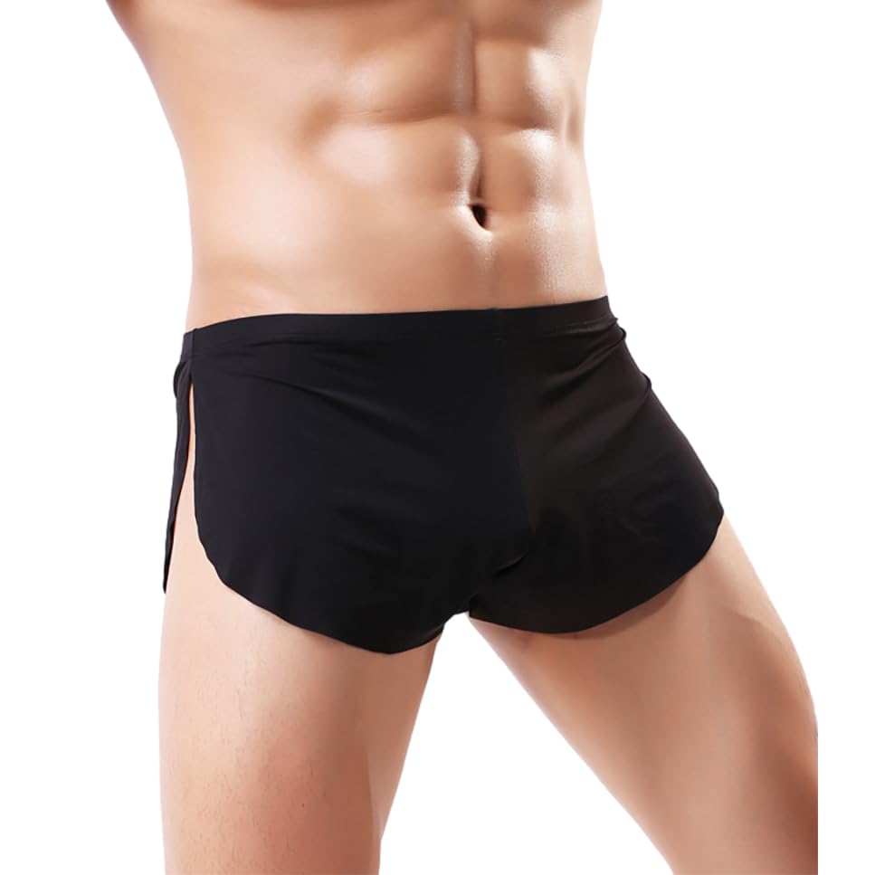 Swbreety Men's Underwear Ice Silk Boxer Briefs Shorts Split Side Trunks Undies Black