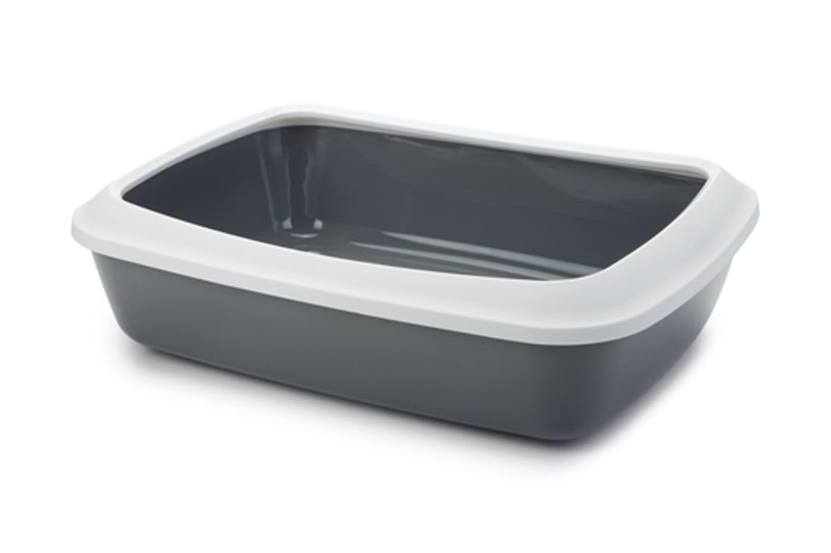 Nobby Isis Cat Litter Tray with Rim, 50 cm, White/Cold Grey