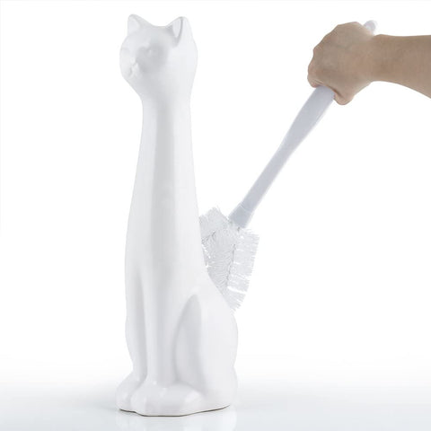 Allure Home Creations Ceramic Cat Bowl Toilet Brush and Holder