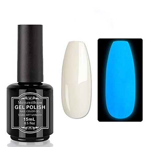 Meitawilltion Glow in the Dark Gel Nail Polish,15ml Soak Off UV Luminous Effect Gel Polish,Fluorescent Bright Lacquer Salon DIY At Home Neon White