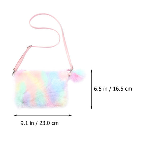 PRETYZOOM Tie Dye Furry Plush Crossbody Shoulder Purse Rainbow Faux Fur Handbag for Mothers Day Women Wallet Bag