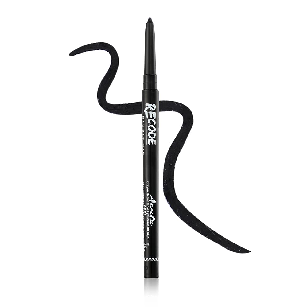 Recode Black Eyeliner Acute Kajal Pencil Comes With Waterproof & Smudgeproof Formula, Black, 0.35gm