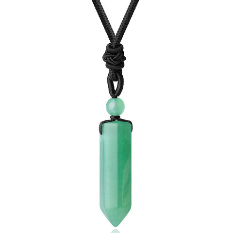 XIANNVXI Green Aventurine Healing Crystals Necklace Natural Crystal Stone Point Hexagonal Pendant Necklaces Gemstones Adjustable Rope Reiki Balancing Jewelry for Men