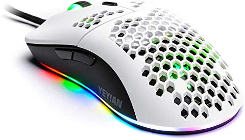 YEYIAN Link Ergonomic 16.8M RGB Optical Laser Gaming Mouse with Honeycomb Shell Grip, 7 Program Button, 1ms Response Time, 6 DPI Mode 500-7200, 5M Clicks, 5.5ft Braided Cable Wired USB, PC Mac Laptop