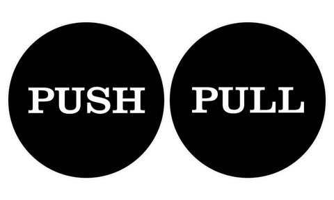 2" Round Push Pull Door Signs (Black) - 1 Pack (2pcs)