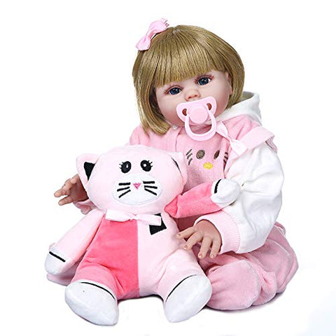 Full Body Silicone Reborn Baby Dolls 48CM 18 inch Blue Eyes Little Girl with Blonde Hair Reborn Todders Life Like Washable Bath Baby Toys