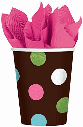 Amscan Party Ready Disposable Multicolored Polka dot Cups Tableware, Brown, 9 oz