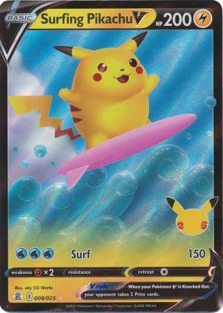 The Pokemon Company International Pokemon Single Card SURFING PIKACHU V 008/025 CELEBRATIONS, Multicolored