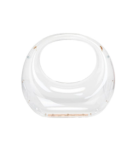 MILATA Women Acrylic Evening Handbag Moon Shape Transparent Top Handle Bag Clutch Purse for Wedding Cocktail Party (transparent)