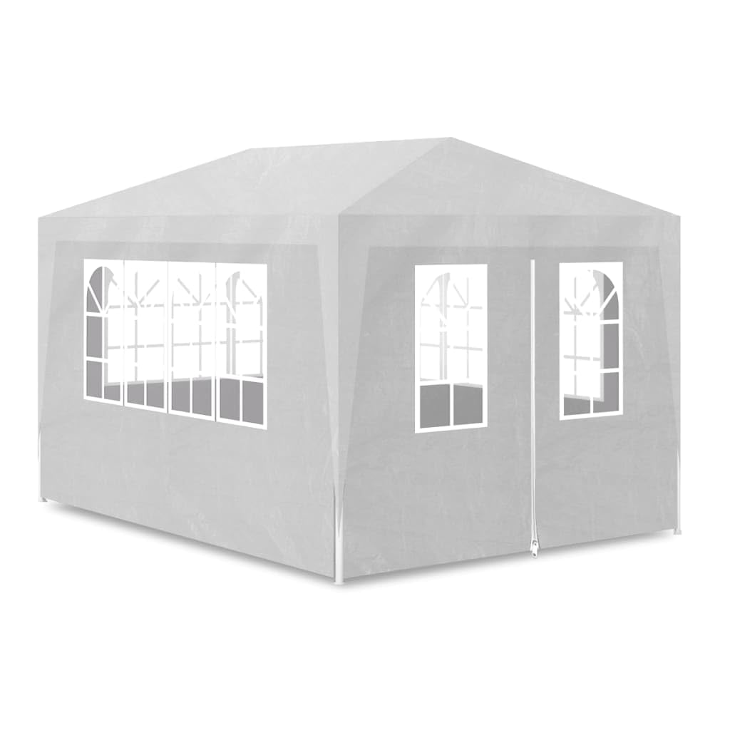 'vidaXL White Party Tent 10'x13' - UV and Water-Resistant Garden Gazebo with Steel Frame, Decorative Windows and Easy Access Zipped Door