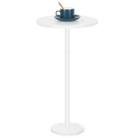 OYEAL Drink Side Table Outdoor Small Round Pedestal Table with Marble Base White Cocktail Coffee Table for Patio Sofa Couch Chair, White