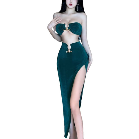 QNCLO Women's cosplay sexy pajamas Chinese cheongsam Japanese geisha dance underwear (green)