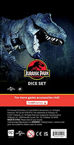 Jurassic Park Dice Set | Collectible d6 Dice Featuring Dinosaurs & More - Jurassic Park Logo, Dilophosaurus, Triceratops, Brachiosaurus, Velociraptor, and T-Rex | Officially Licensed 6-Sided Dice