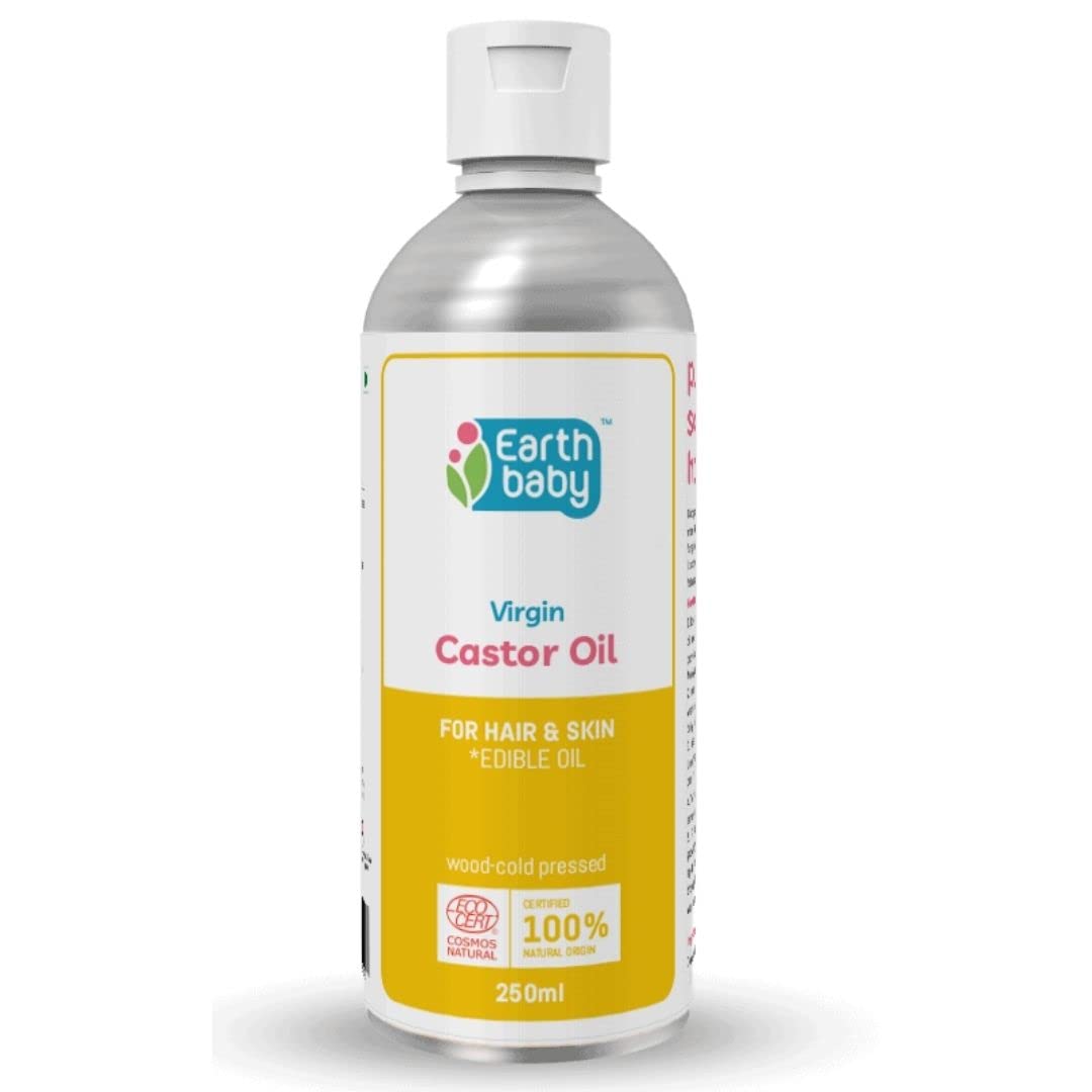 earthBaby 100% Natural Origin Cold Pressed Castor Oil for hair growth and body massage, suitable for men and women (250 ml)