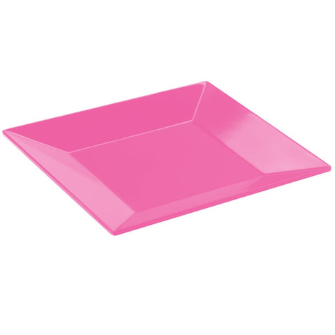 Square Plastic Luncheon Plates | 8" | Bright Pink | Pack of 10 | Party Supply