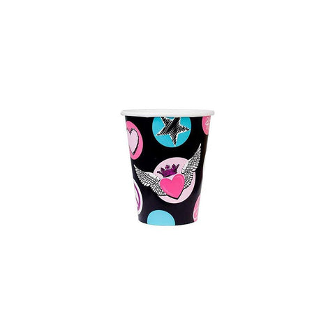 Amscan Rocker Princess Birthday Party Paper Cups Disposable Drinkware (8 Pack), 9 oz, Black/Pink