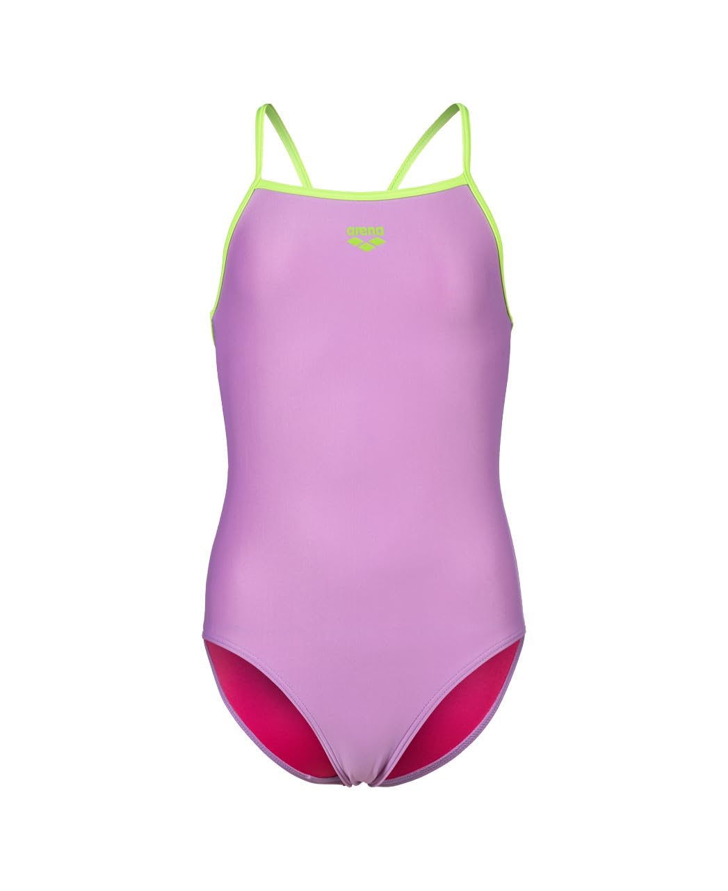 Arena Feel Girls' Youth Light Drop Back Solid Swimsuit MaxFit Comfortable One Piece Suit Pool or Beach, US Size 2T/16, Lilac/Soft Green