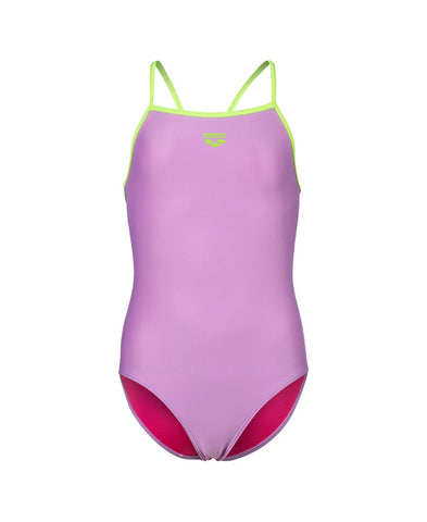 Arena Feel Girls' Youth Light Drop Back Solid Swimsuit MaxFit Comfortable One Piece Suit Pool or Beach, US Size 2T/16, Lilac/Soft Green