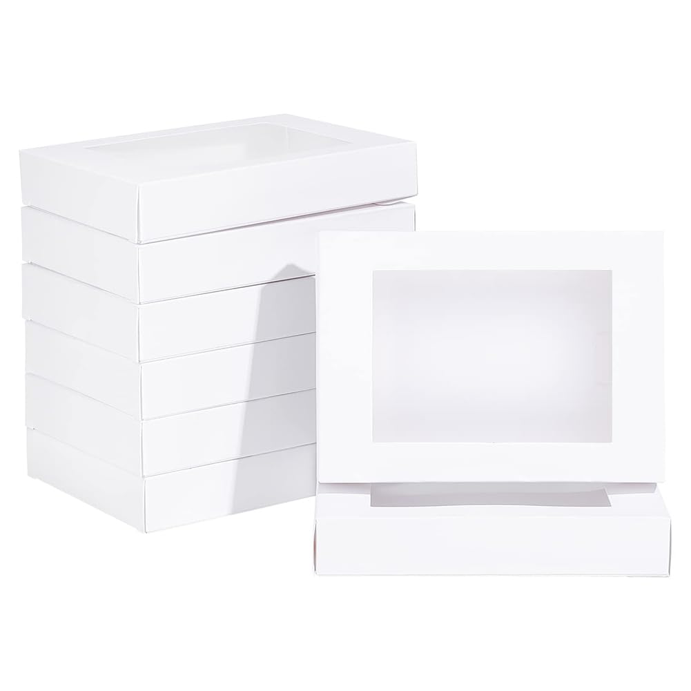BENECREAT 24Packs 10x8x2cm Clear PVC Rectangle Window Gift Boxes, White Kraft Paper Present Boxes for Wedding Gift, Chocolates, Cookies and Other Small Crafts