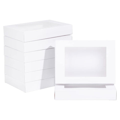 BENECREAT 24Packs 10x8x2cm Clear PVC Rectangle Window Gift Boxes, White Kraft Paper Present Boxes for Wedding Gift, Chocolates, Cookies and Other Small Crafts