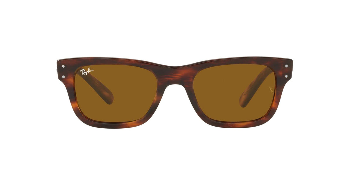 Ray-Ban Men's RB2283 Mr. Burbank Rectangular Sunglasses, Striped Havana/Brown, 58 mm