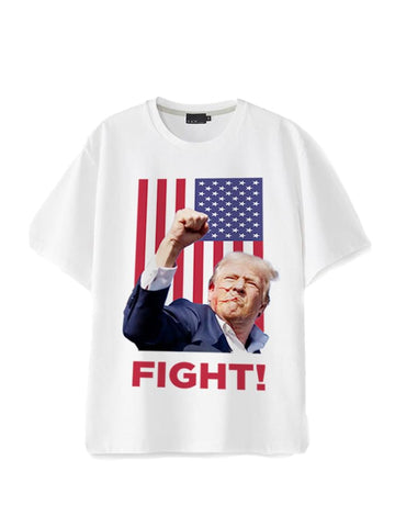 Trump T-Shirt - Trump Shot 2024 Short Sleeve T-Shirt, White, L/3XL