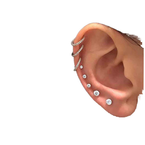 Yheakne Boho Rhinestone Circle Huggie Hoops Earrings Multiple Piercing Earrings Silver Cz Band Cuff Earrings Vintage Tiny Studs earrings set for Women and Girls Gifts