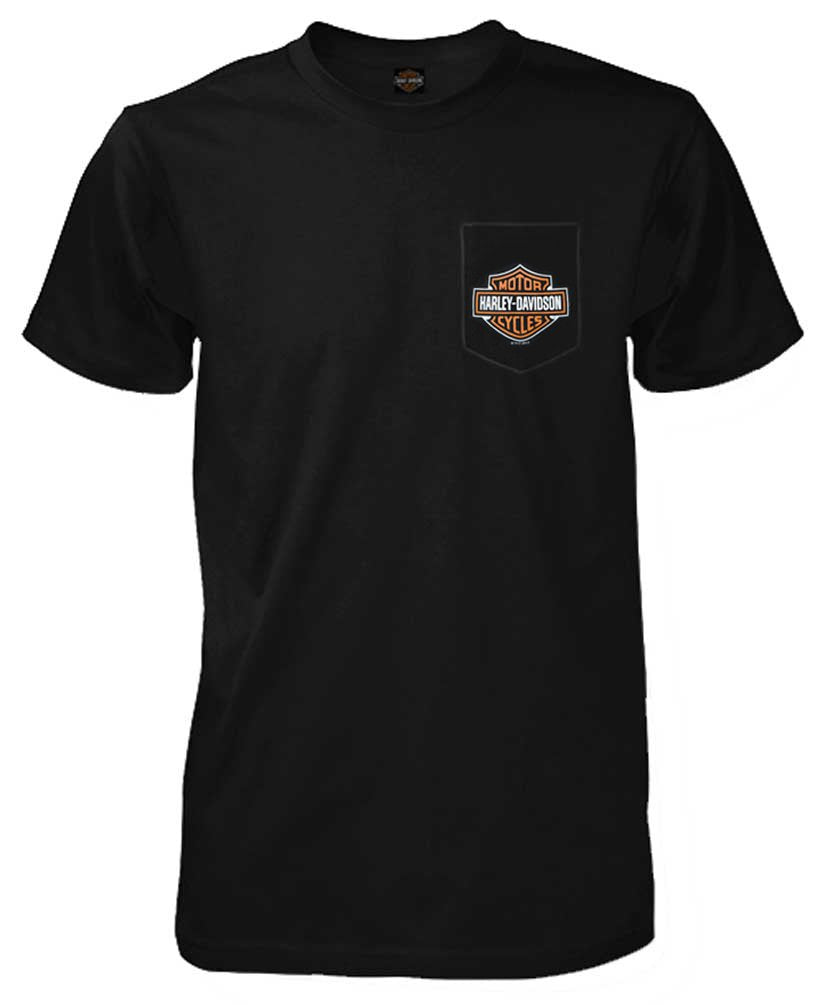 Harley-Davidson Mens Bar & Shield Logo Chest Pocket Short Sleeve Tee, Black (S)