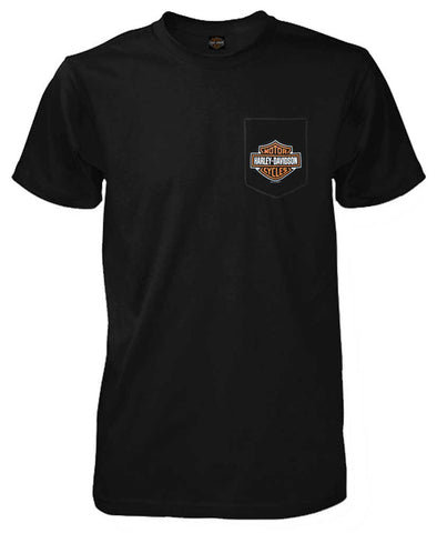 Harley-Davidson Mens Bar & Shield Logo Chest Pocket Short Sleeve Tee, Black (S)